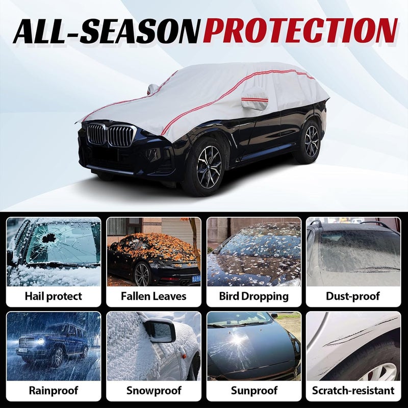 COVERRA Half Car Cover Top SUV, Windshield Cover for Ice and Snow with Cotton Liner, Hail Protector Car Cover Waterproof All Weather for Snow, Sun, Rain, Dust, UV Protection Fit SUV L - Image 3